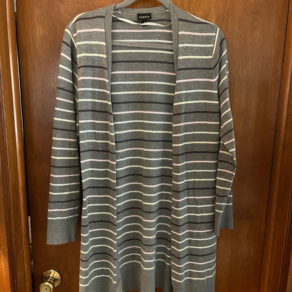 Torrid Gray and Pink Striped Sweater